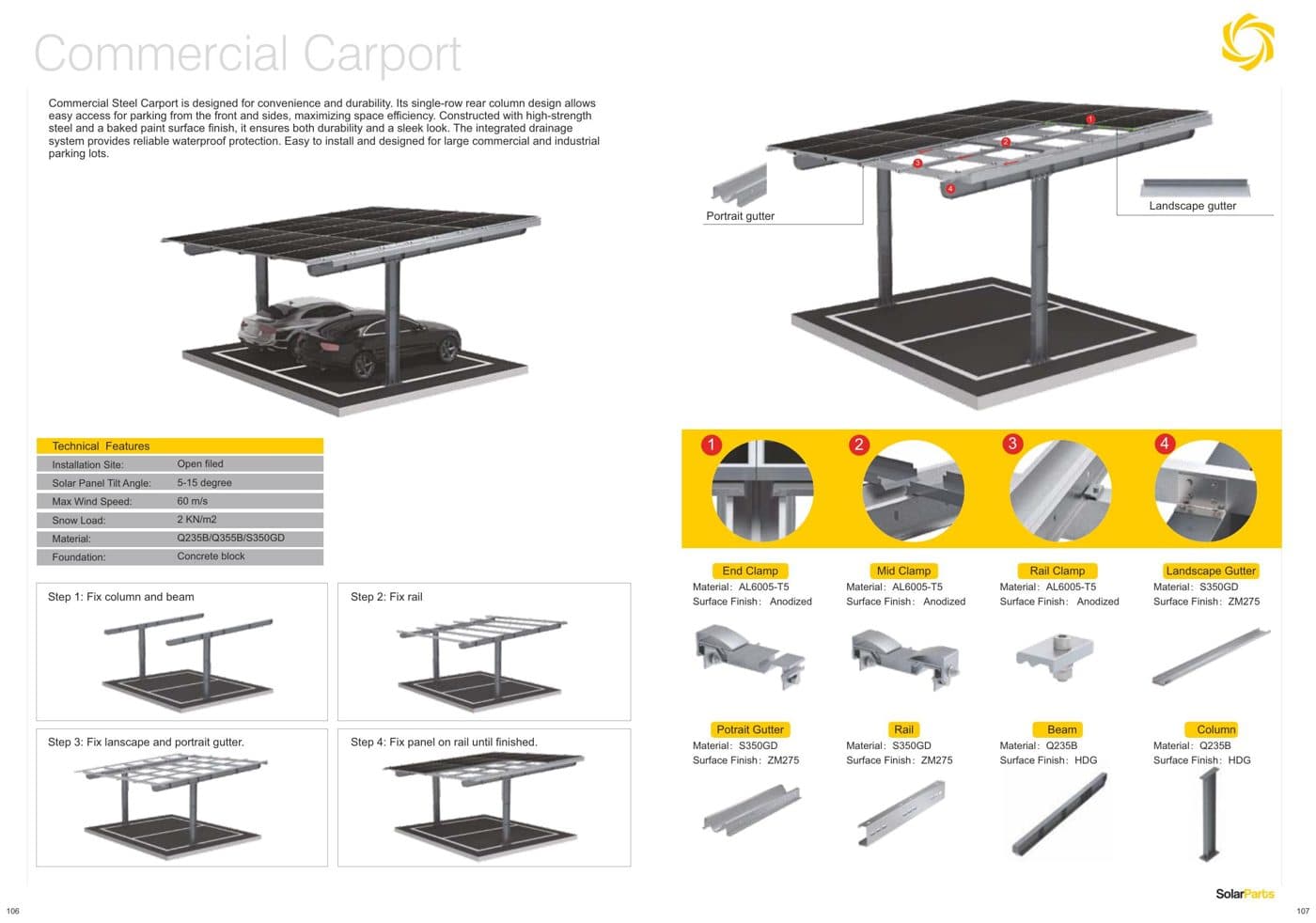 Scheda tecnica Commercial Steel Solar Carport